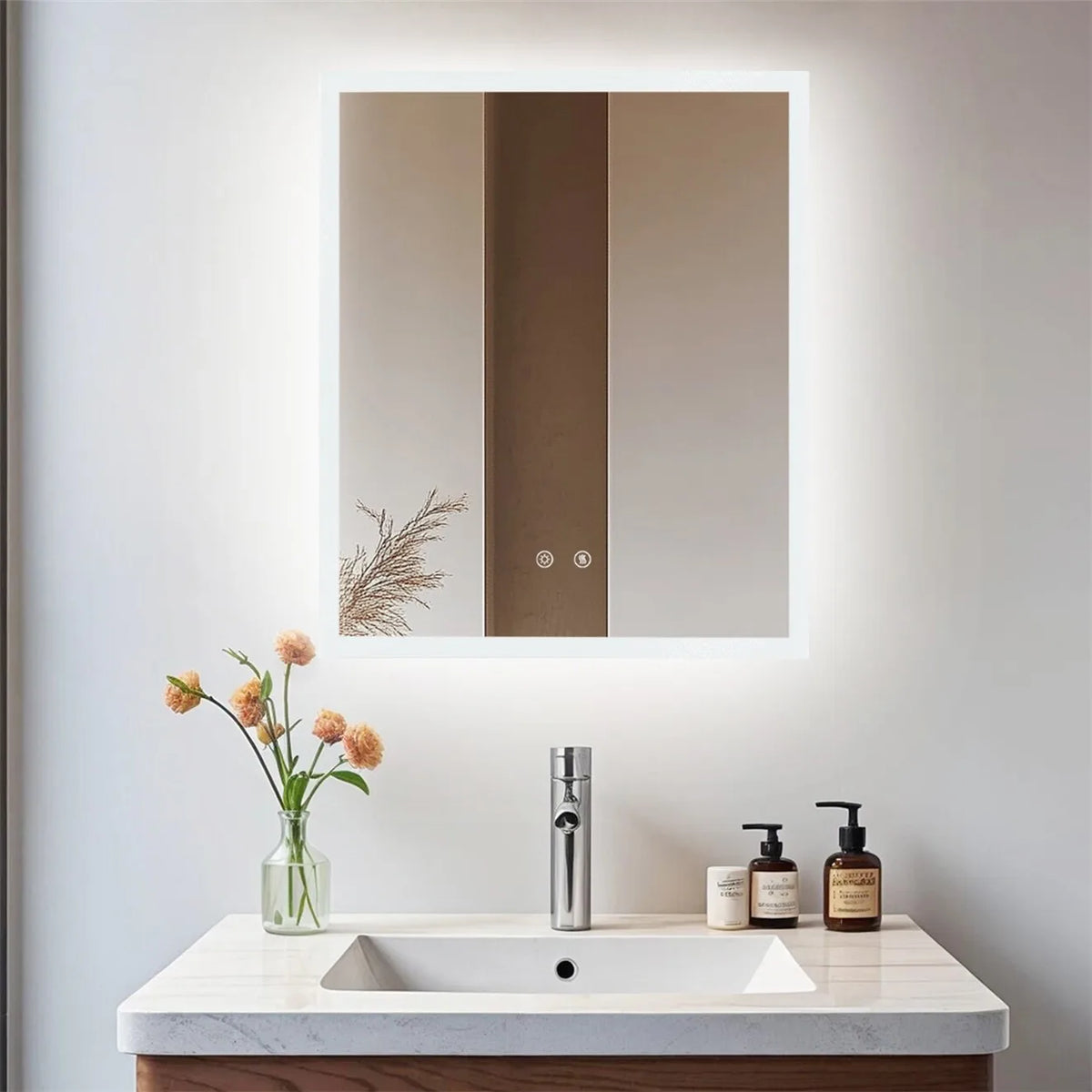 Espejo de baño LED con antivaho y luz tricolor