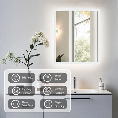 Espejo de baño LED con antivaho y luz tricolor